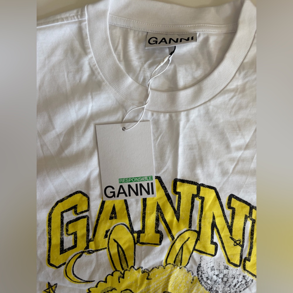 Ganni White Tee with Yellow “The Dancer” Graphic